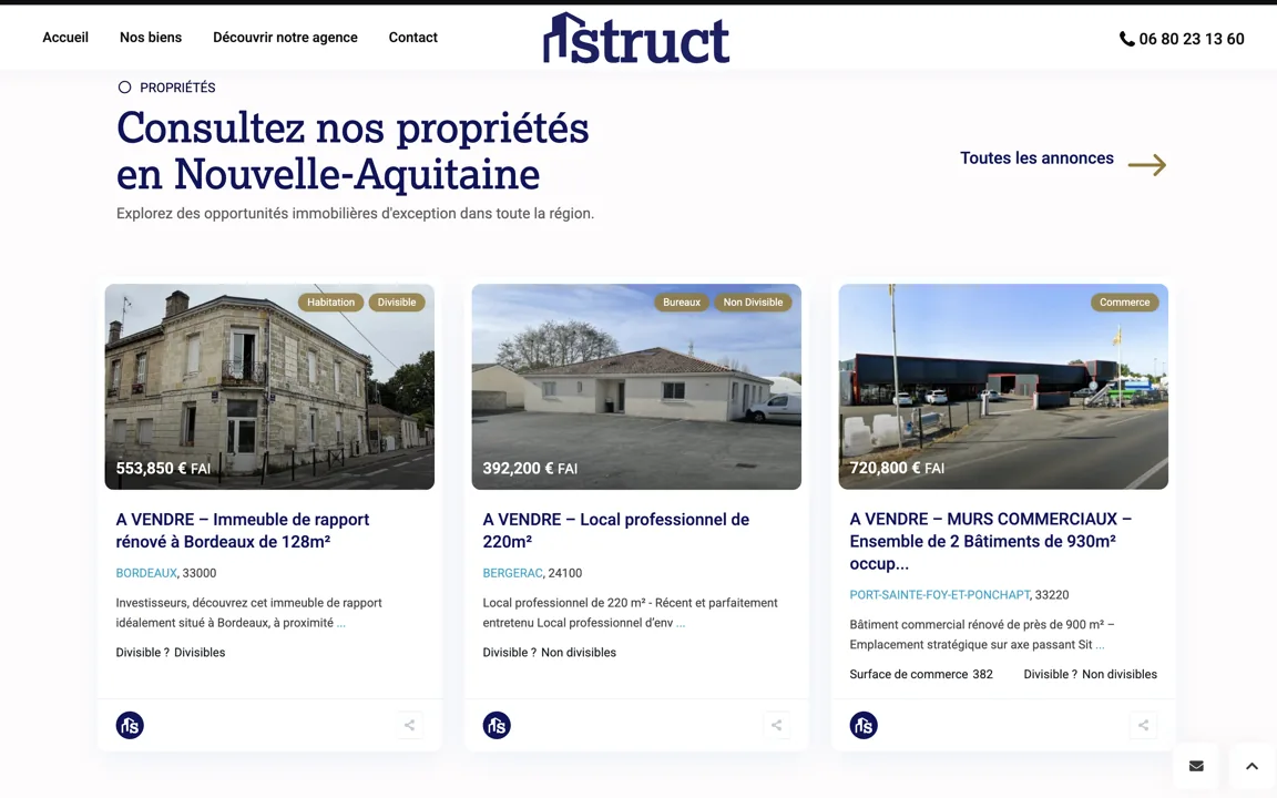 Réalisation plateforme d'annonces immobilières en Nouvelle-Aquitaine