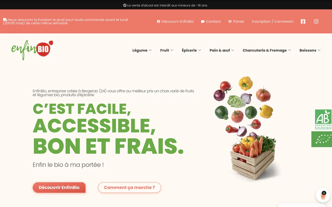 Réalisation site web d'épicerie bio à Bergerac