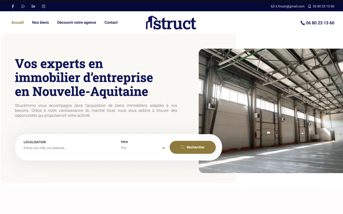 Réalisation site web d'immobilier d'entreprise à Bordeaux