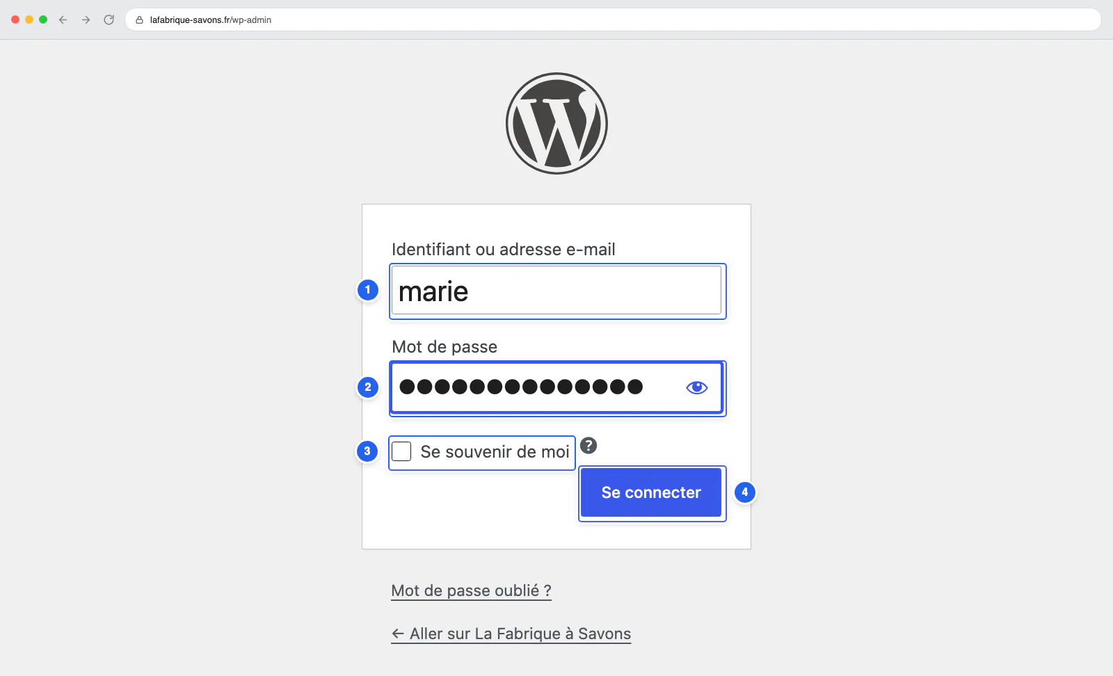 La page de connexion WordPress